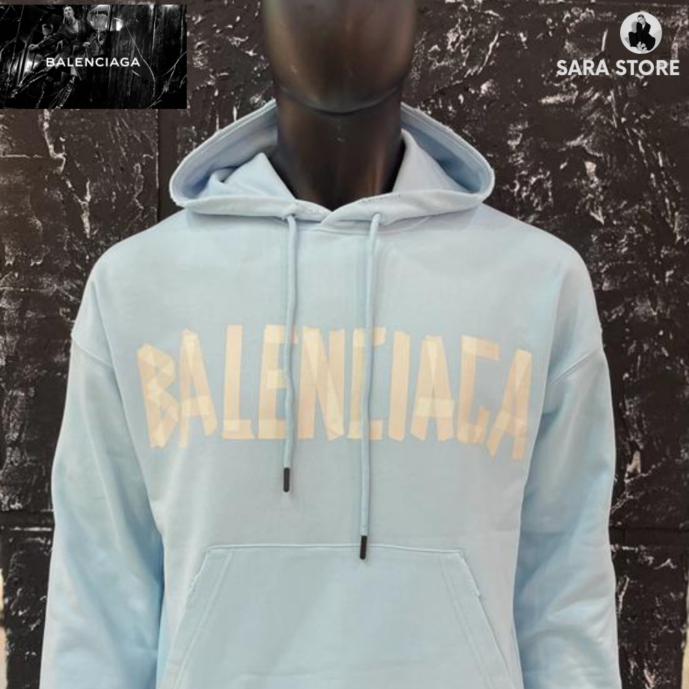 Balenciaga Felpa con cappuccio con tasca strappata con logo nastro unisex