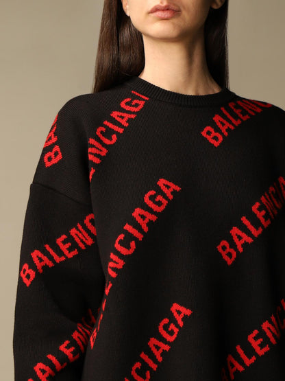 Maglione Balenciaga in lana con stampa integrale e logo Unisex