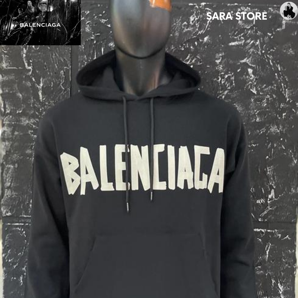 Balenciaga Felpa con cappuccio con tasca strappata con logo nastro unisex