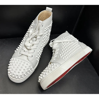 Christian Louboutin - Scarpe da ginnastica alte Louis Spikes in pelle bianca, Da Uomo