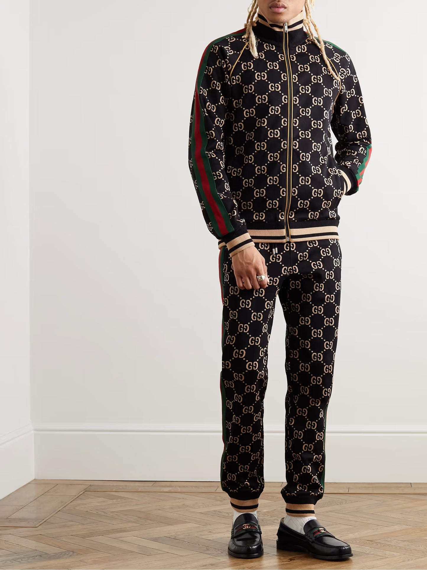 Gucci  Tuta  sportiva in jersey di cotone con monogramma e finiture in Web