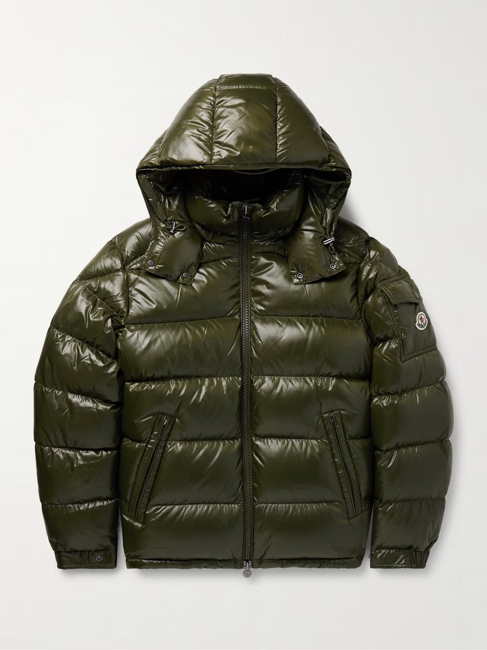 MONCLER Piumino in nylon trapuntato con cappuccio e logo applicato Maya